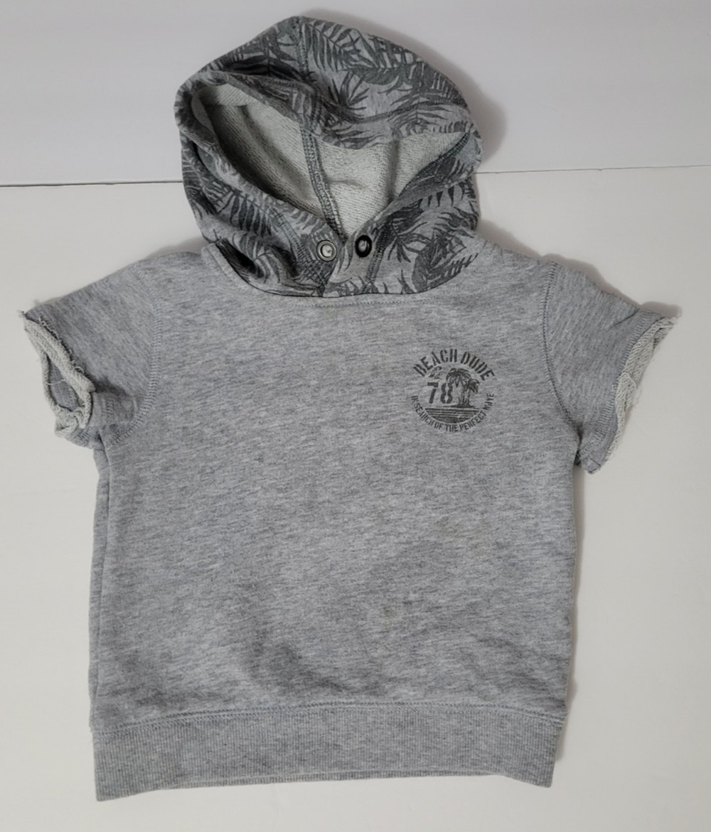 Koala Kids Baby Boys 9-12M Gray Short Sleeve Hoodie Beach Club Pullover